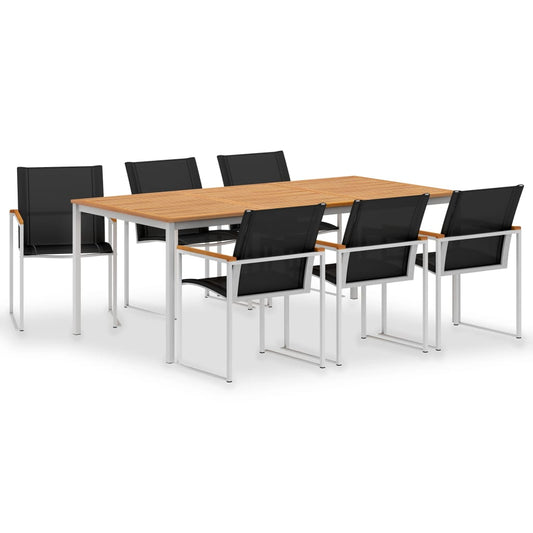 vidaXL 7 Piece Garden Dining Set Solid Teak Wood and Stainless Steel