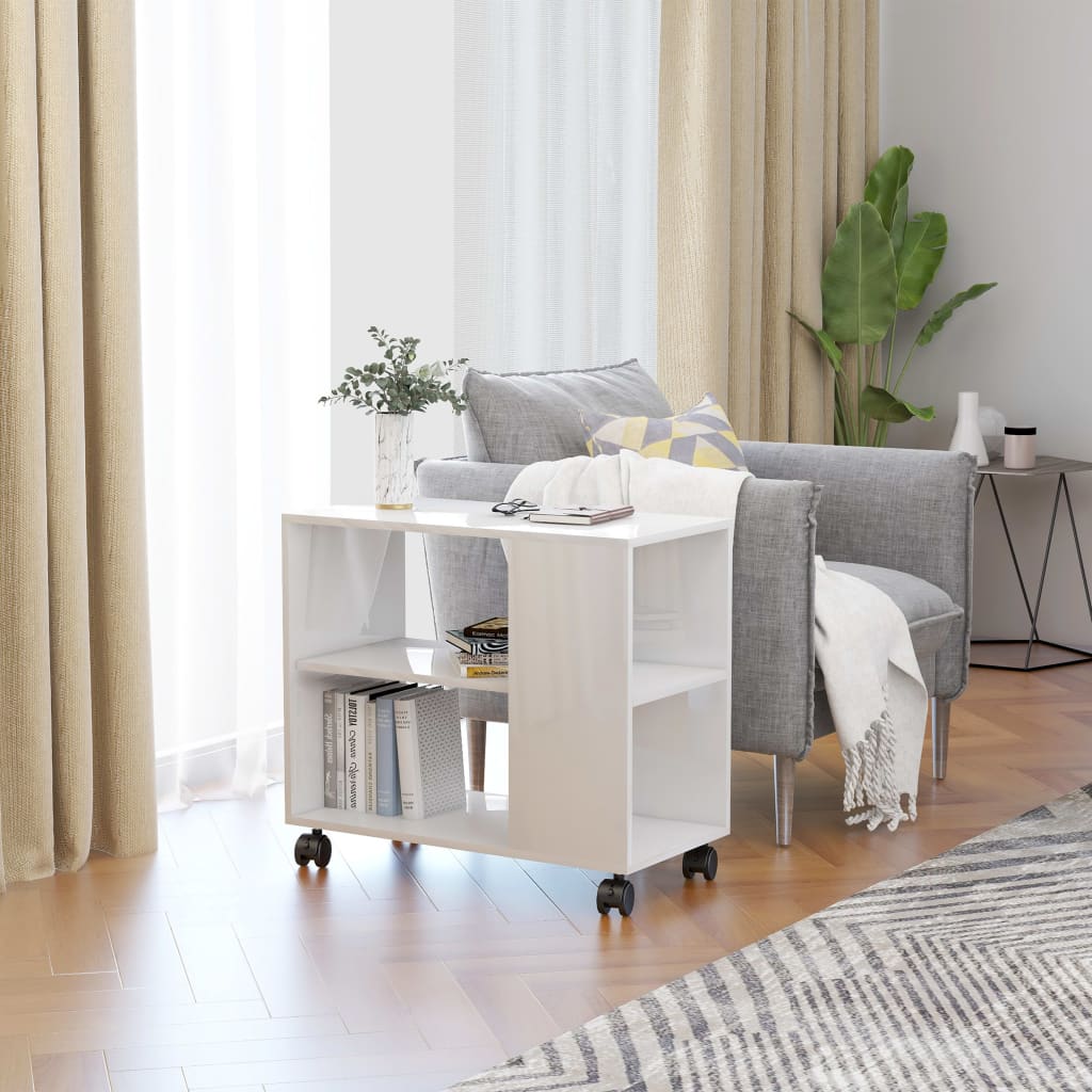 vidaXL Side Table High Gloss White 70x35x55 cm Engineered Wood