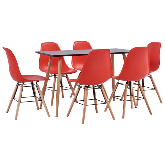 vidaXL 7 Piece Dining Set Plastic Red