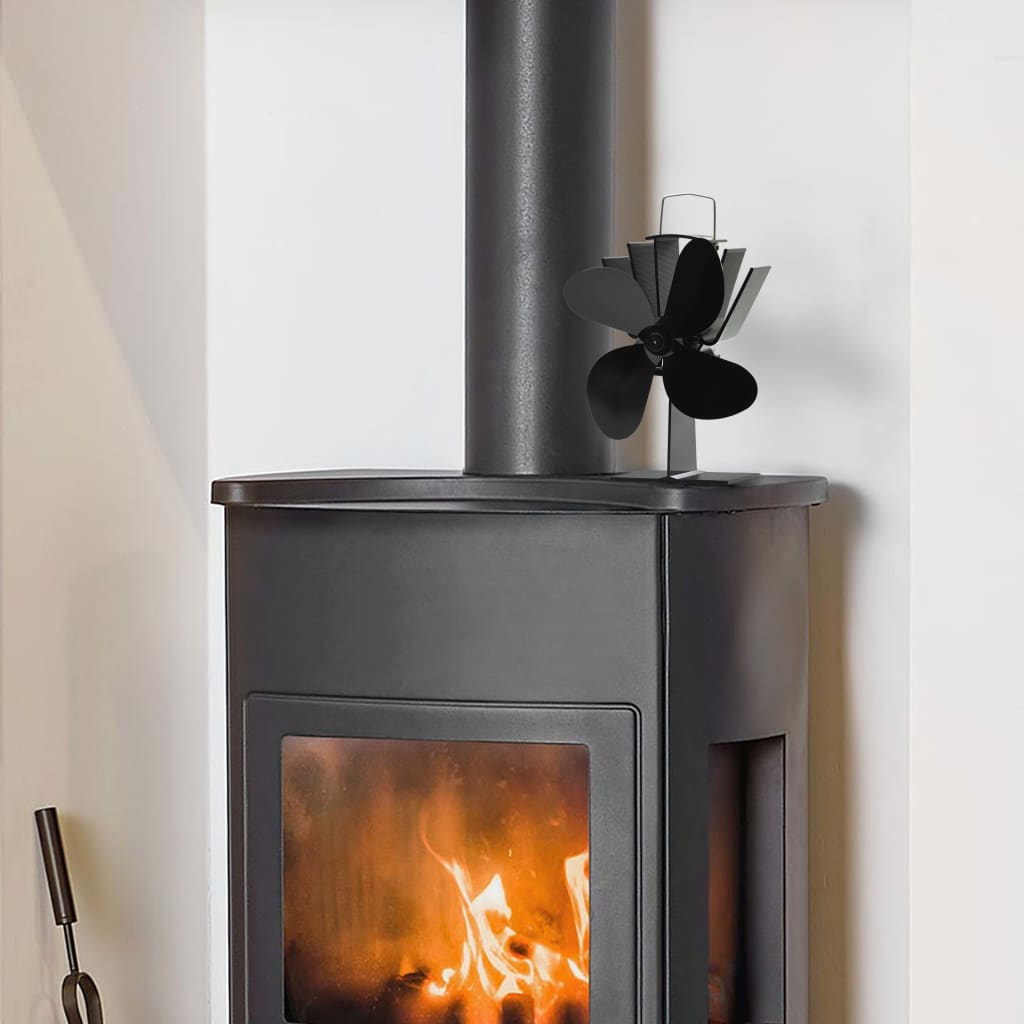 vidaXL Heat Powered Stove Fan 4 Blades Black