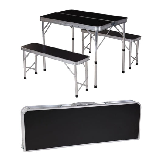 Redcliffs Foldable Camping Table Set with 2 Benches Black