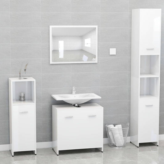 vidaXL Bathroom Furniture Set High Gloss White Engineered Wood