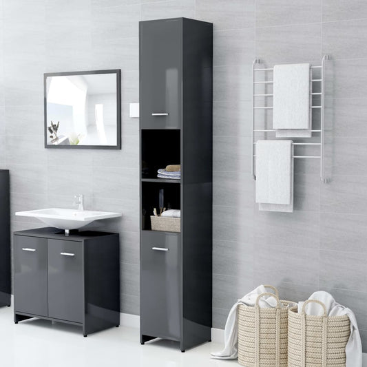 vidaXL Bathroom Cabinet High Gloss Grey 30x30x183.5 cm Engineered Wood
