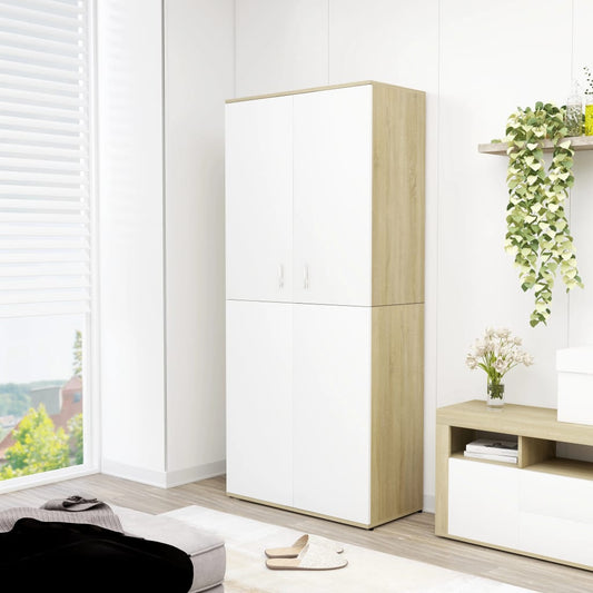 vidaXL Shoe Cabinet White and Sonoma Oak 80x39x178 cm Engineered Wood