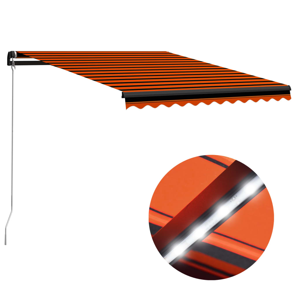 vidaXL Manual Retractable Awning with LED 300x250 cm Orange and Brown