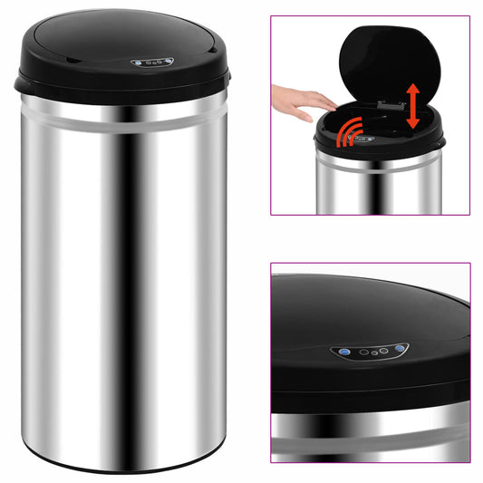 vidaXL Automatic Sensor Dustbin 50 L Stainless Steel
