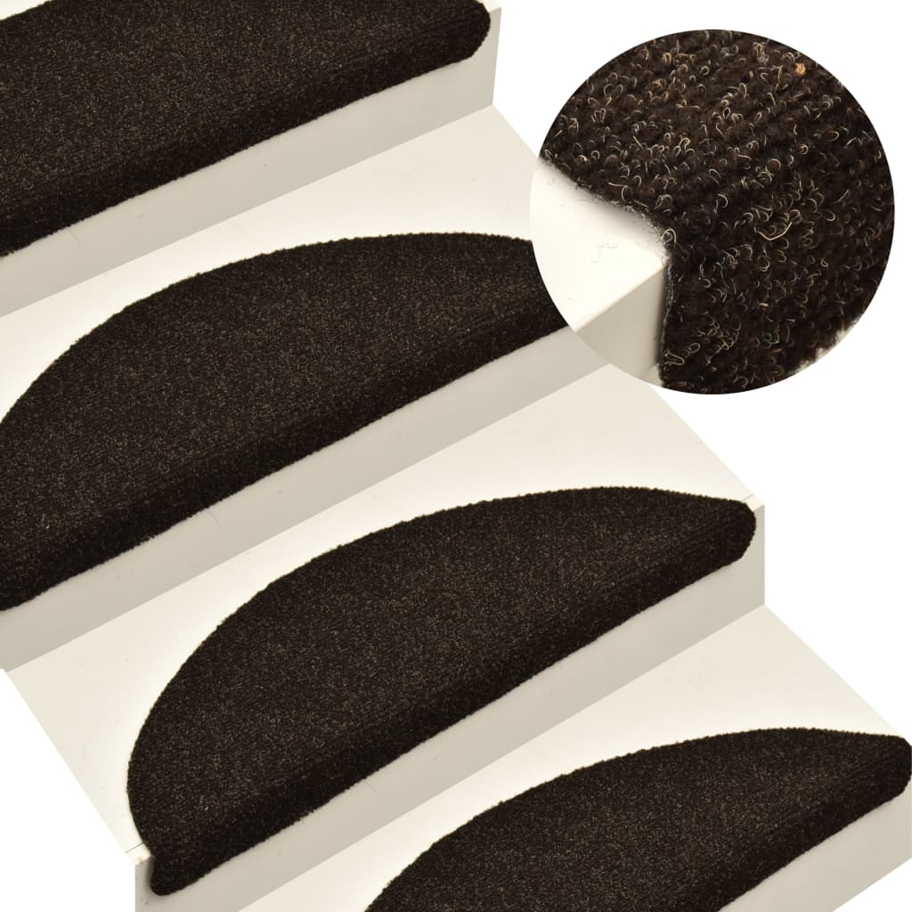 vidaXL Self-adhesive Stair Mats 15pcs Dark Brown 56x17x3cm Needle Punch