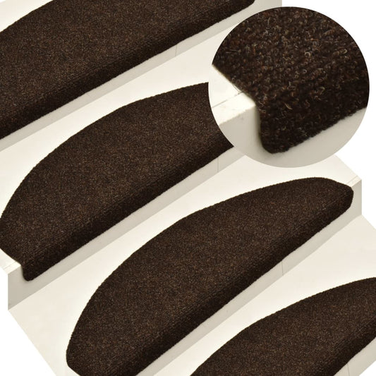 vidaXL Self-adhesive Stair Mats 15 pcs Brown 65x21x4 cm Needle Punch