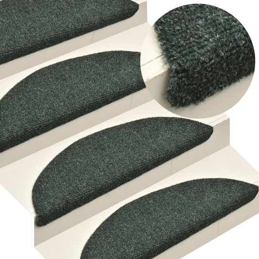 vidaXL Self-adhesive Stair Mats 15 pcs Green 56x17x3 cm Needle Punch
