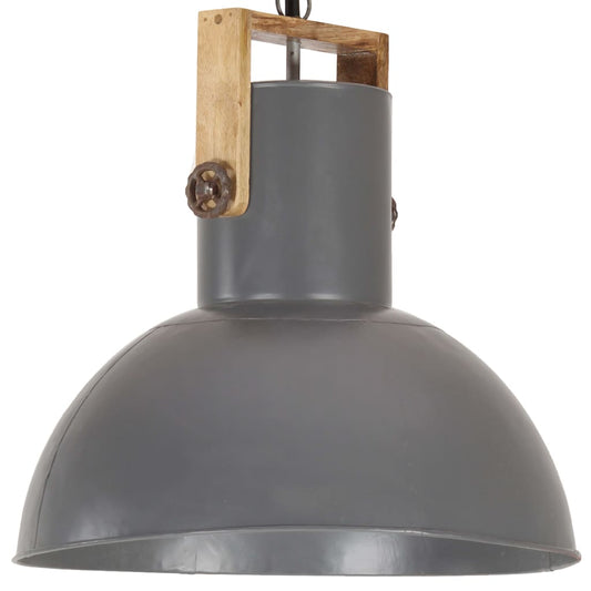 vidaXL Industrial Hanging Lamp 25 W Grey Round Mango Wood 52 cm E27