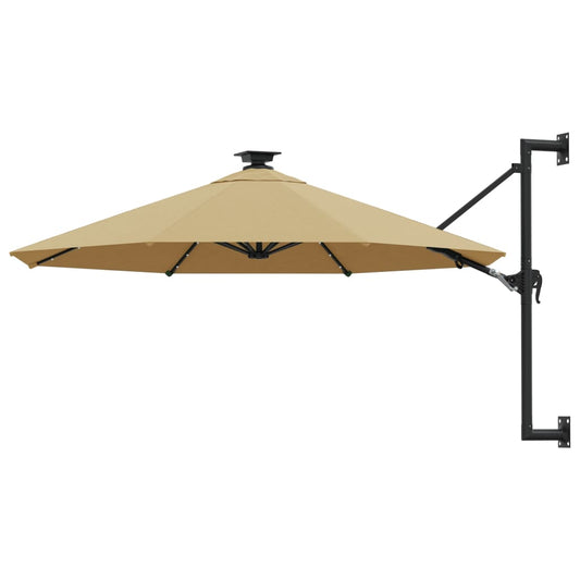 vidaXL Wall-mounted Parasol with LEDs and Metal Pole 300 cm Taupe