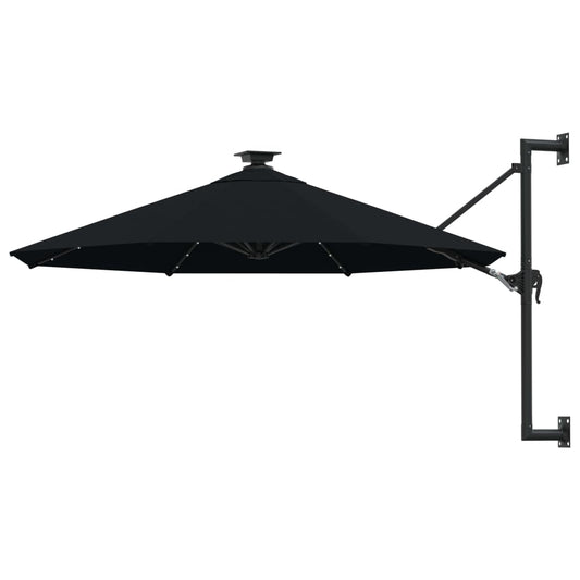 vidaXL Wall-mounted Parasol with LEDs and Metal Pole 300 cm Black