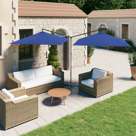 vidaXL Double Parasol with Steel Pole Azure Blue 600x300 cm