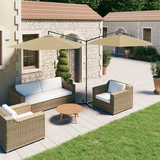 vidaXL Double Parasol with Steel Pole Taupe 600 cm