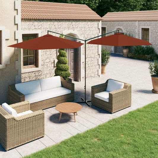 vidaXL Double Parasol with Steel Pole Terracotta 600 cm