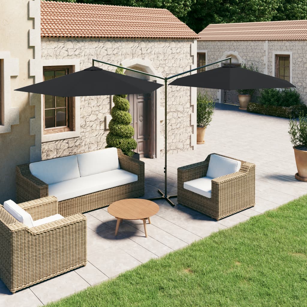 vidaXL Double Parasol with Steel Pole Black 600 cm