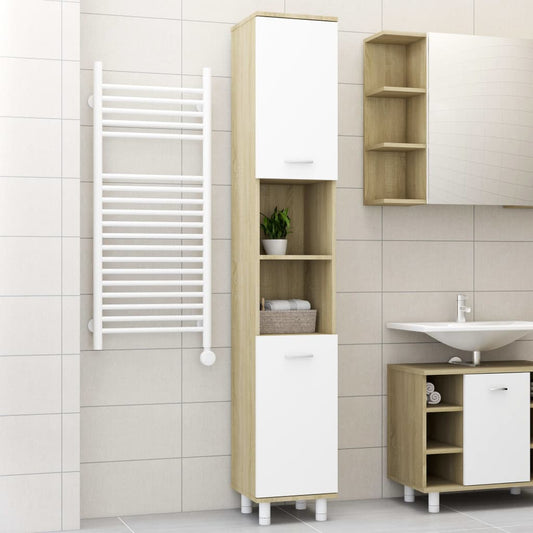 vidaXL Bathroom Cabinet White and Sonoma Oak 30x30x179 cm Engineered Wood