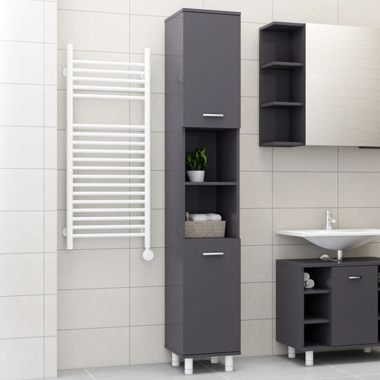 vidaXL Bathroom Cabinet High Gloss Grey 30x30x179 cm Engineered Wood