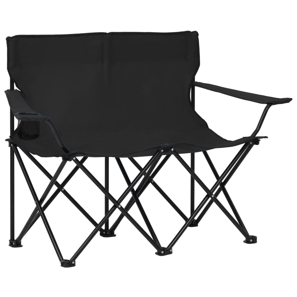 vidaXL 2-Seater Foldable Camping Chair Steel and Fabric Black