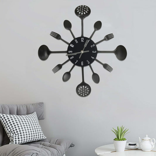 vidaXL Wall Clock with Spoon and Fork Design Black 40 cm Aluminium
