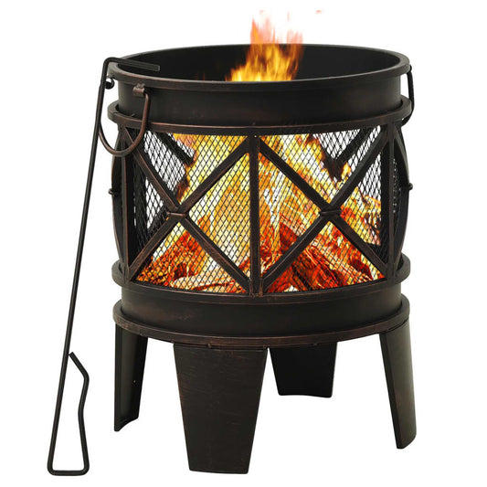 vidaXL Rustic Fire Pit with Poker ‘_42x54 cm Steel