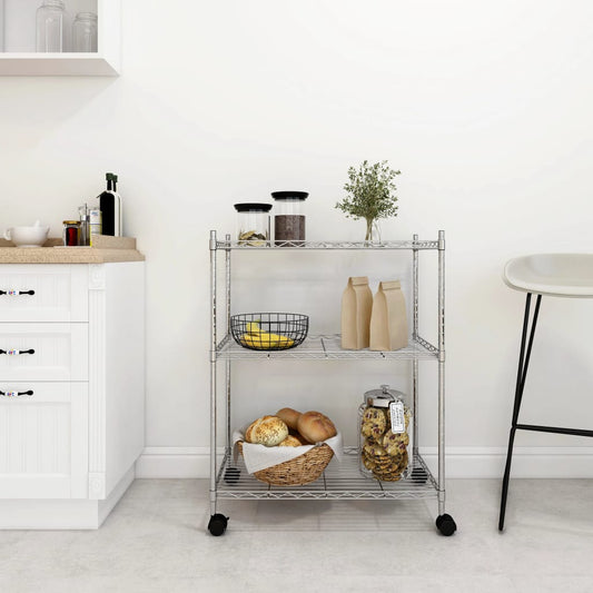 vidaXL 3-Tier Storage Rack with Wheels 60x35x81 cm Chrome 150 kg