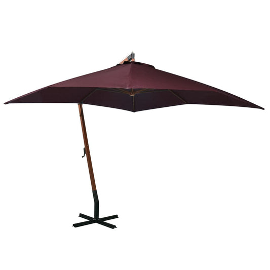 vidaXL Hanging Parasol with Pole Bordeaux Red 3x3 m Solid Fir Wood