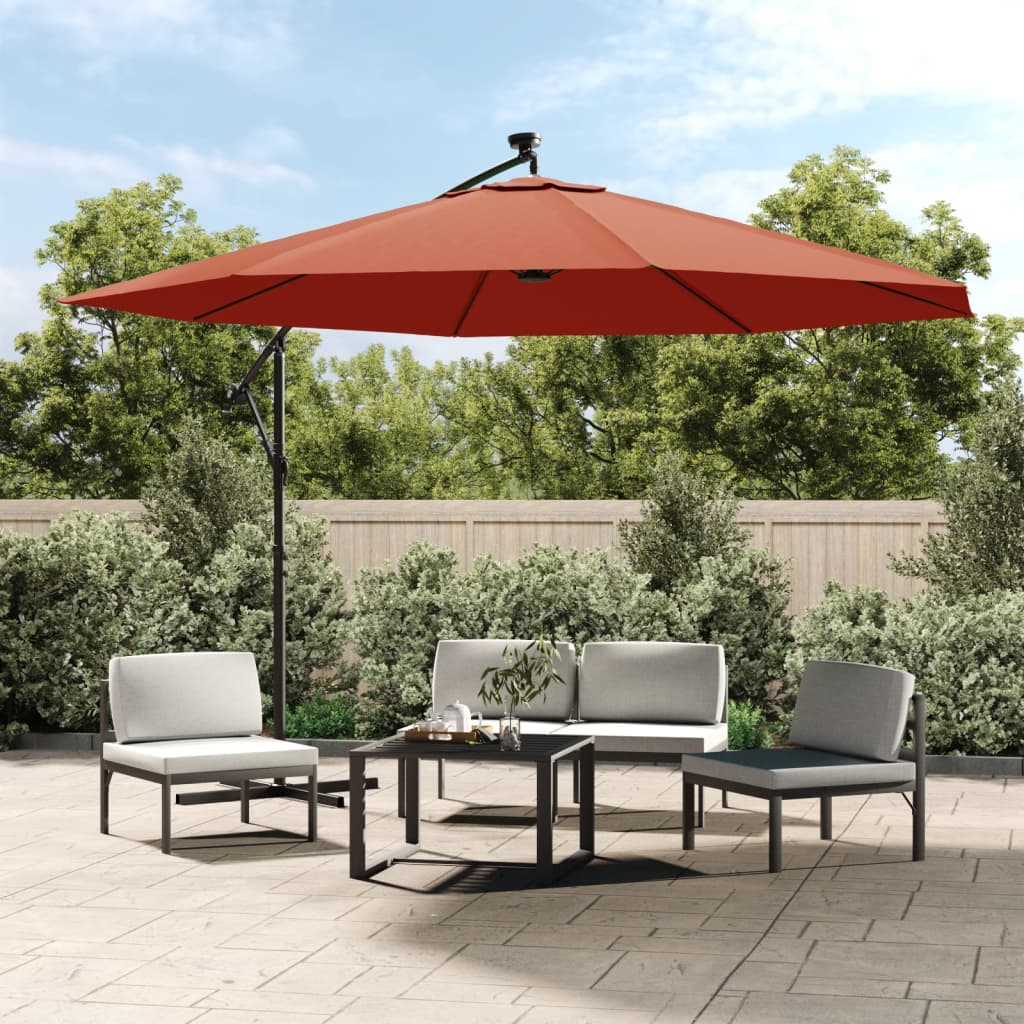 vidaXL Cantilever Umbrella with LED Lights Terracotta 350 cm
