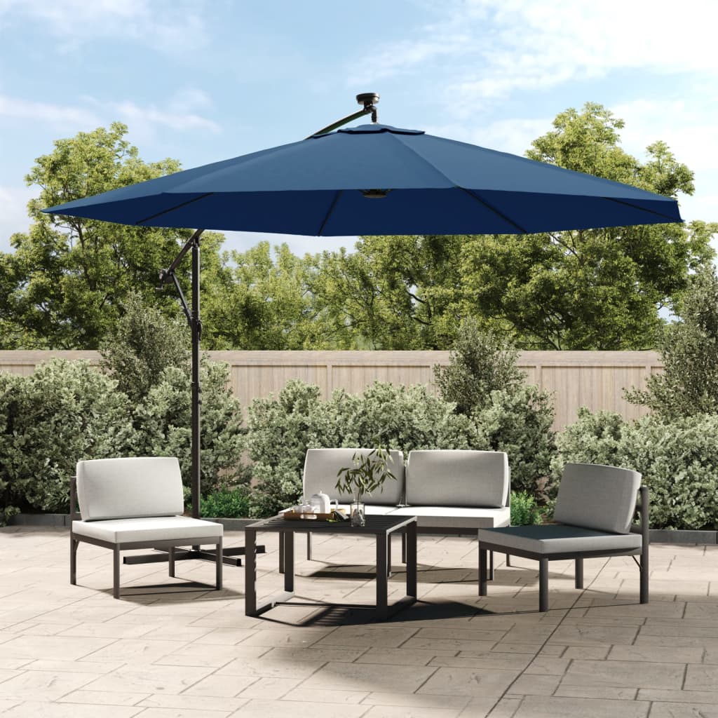 vidaXL Cantilever Umbrella with LED Lights Azure Blue 350 cm
