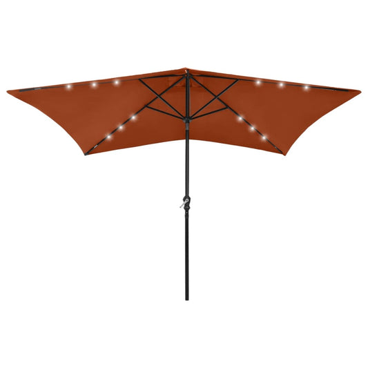 vidaXL Parasol with LEDs and Steel Pole Terracotta 2x3 m