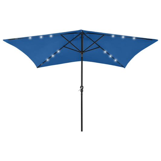 vidaXL Parasol with LEDs and Steel Pole Azure Blue 2x3 m