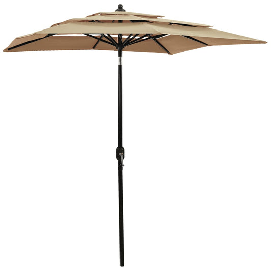 vidaXL 3-Tier Parasol with Aluminium Pole Taupe 2x2 m