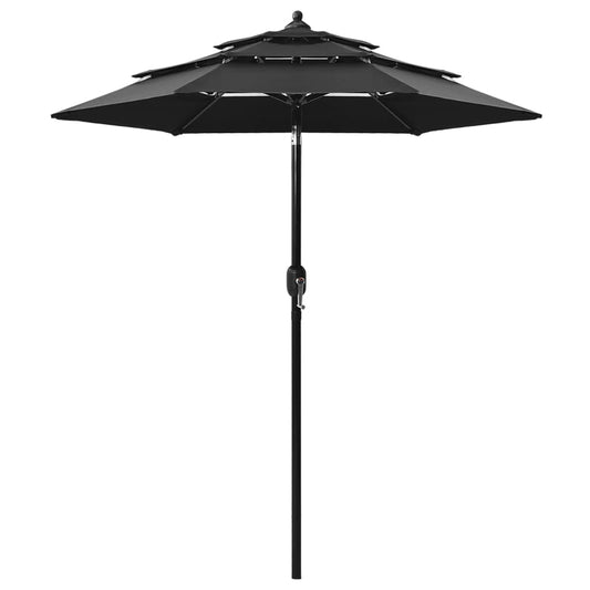vidaXL 3-Tier Parasol with Aluminium Pole Black 2 m