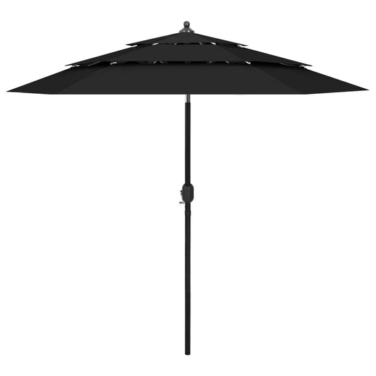 vidaXL 3-Tier Parasol with Aluminium Pole Black 2.5 m