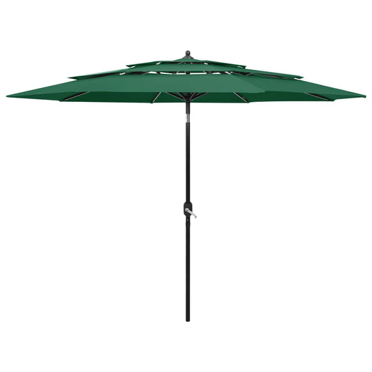 vidaXL 3-Tier Parasol with Aluminium Pole Green 3 m