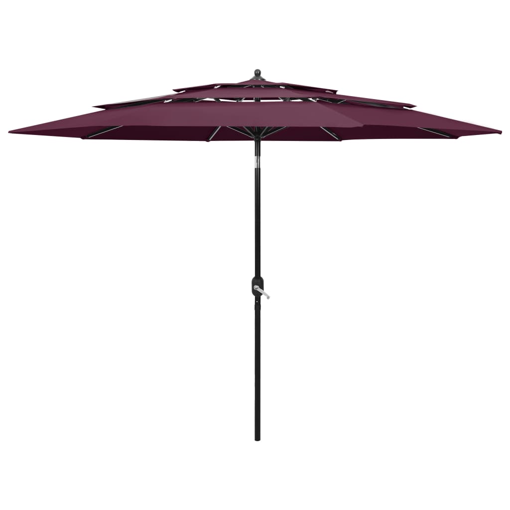 vidaXL 3-Tier Parasol with Aluminium Pole Bordeaux Red 3 m