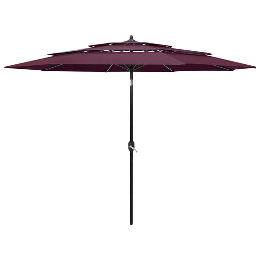 vidaXL 3-Tier Parasol with Aluminium Pole Bordeaux Red 3 m