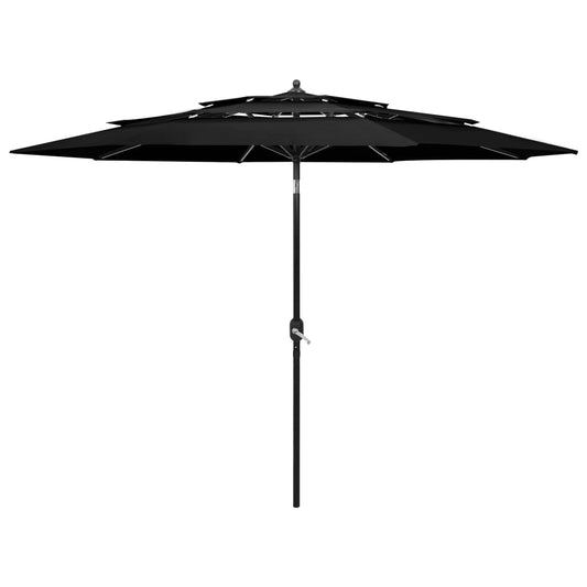 vidaXL 3-Tier Parasol with Aluminium Pole Black 3 m