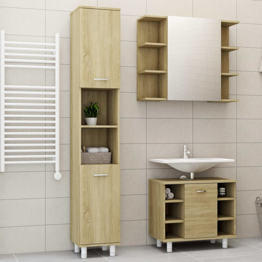 vidaXL 3 Piece Bathroom Furniture Set Sonoma Oak Engineered Wood