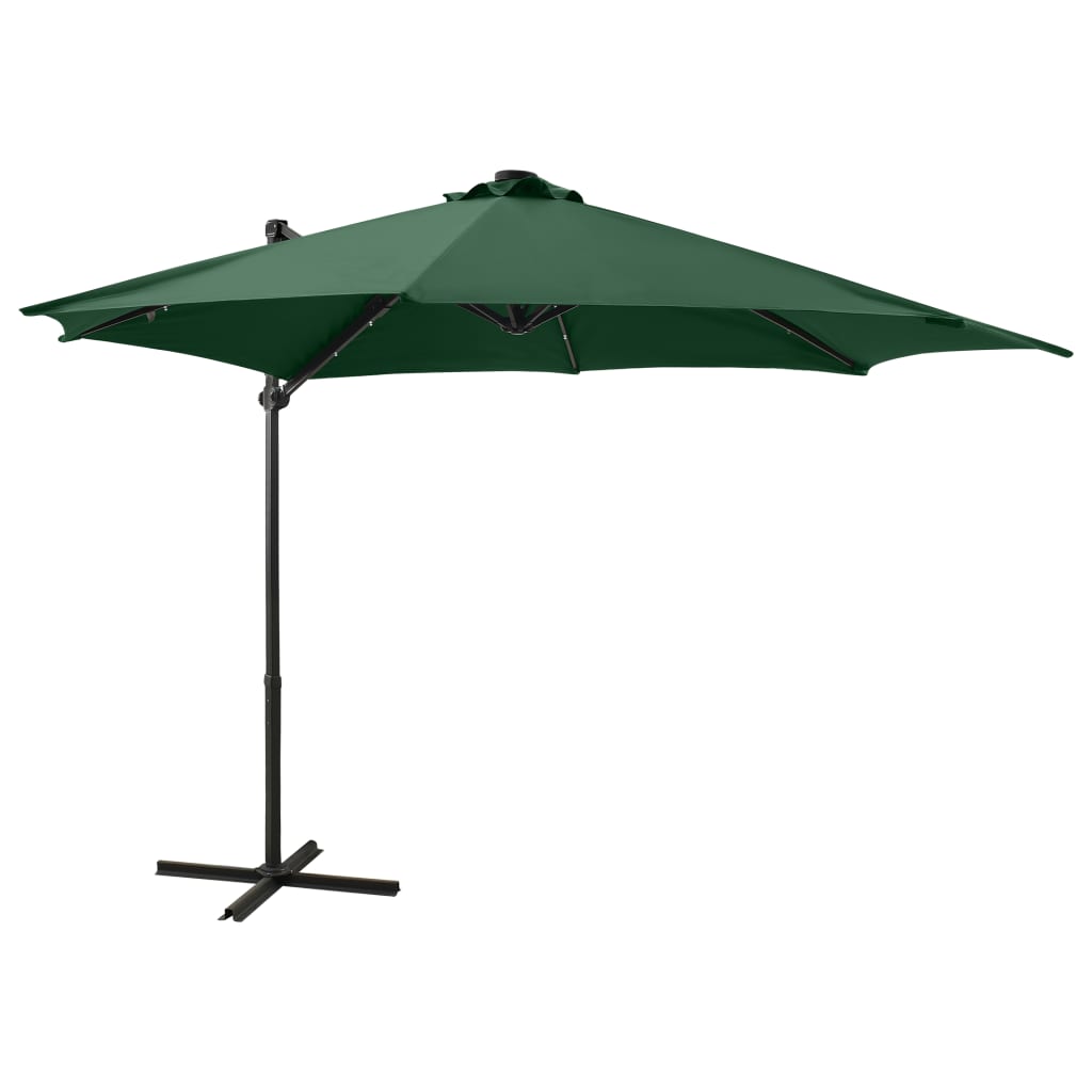 vidaXL Cantilever Umbrella with Pole and LED Lights Green 300 cm