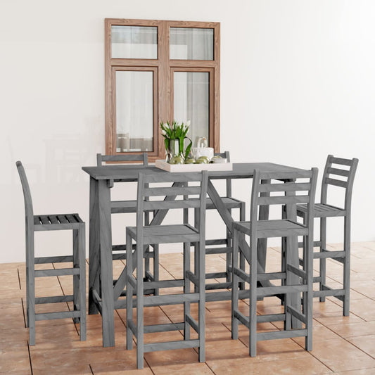 vidaXL 7 Piece Outdoor Bar Set Grey Solid Acacia Wood