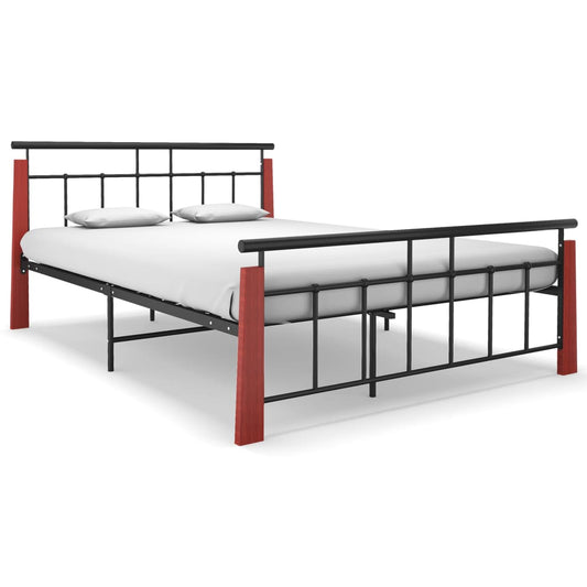 vidaXL Bed Frame Metal  and Solid Oak Wood 140x200 cm