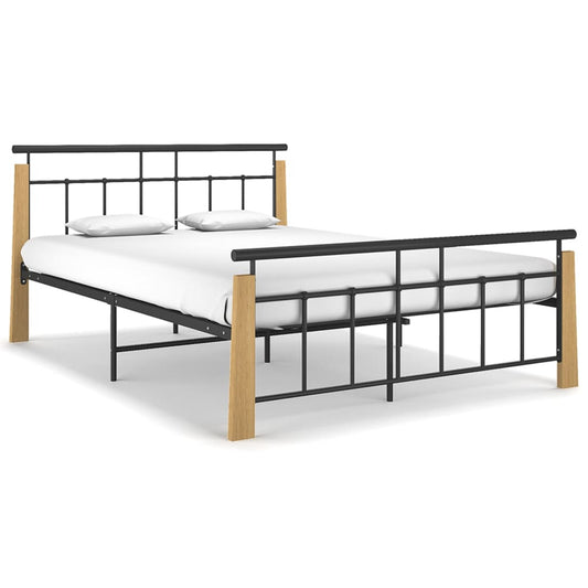 vidaXL Bed Frame Metal and Solid Oak Wood 140x200 cm