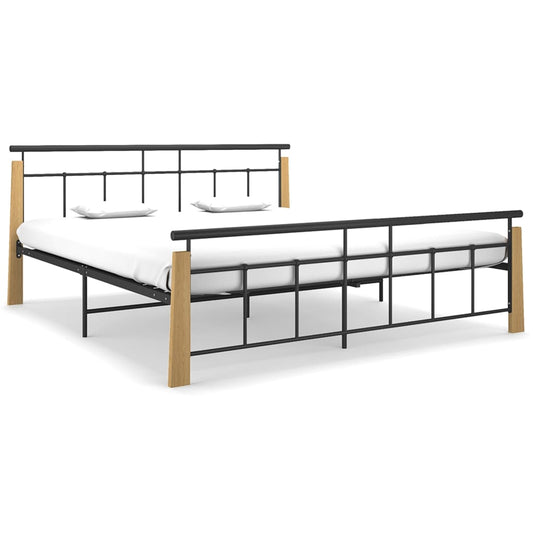 vidaXL Bed Frame Metal and Solid Oak Wood 180x200 cm 6FT Super King