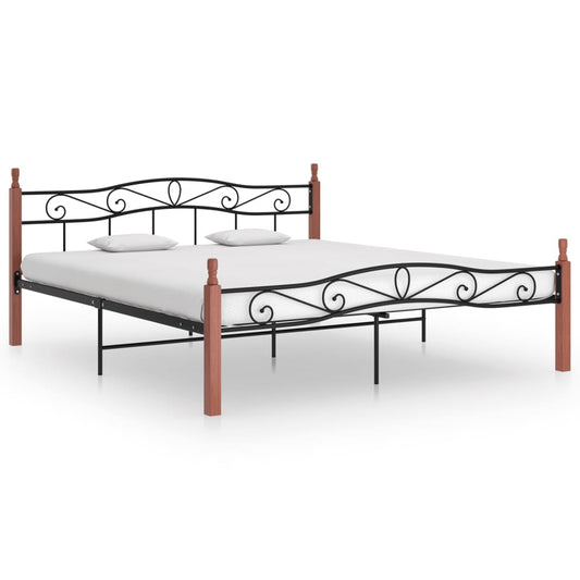 vidaXL Bed Frame Black Metal and Solid Oak Wood 200x200 cm