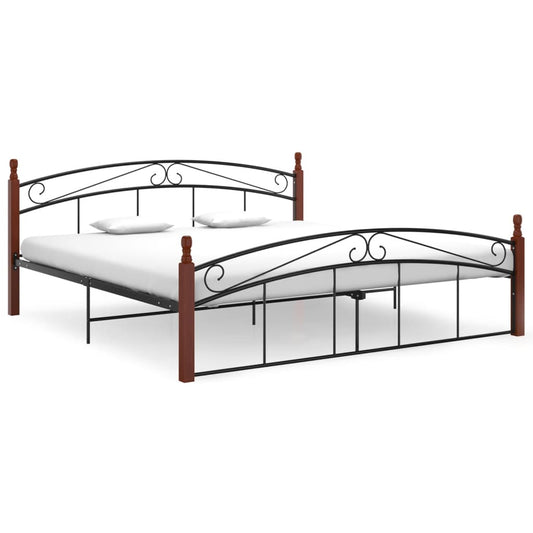 vidaXL Bed Frame Black Metal and Solid Oak Wood 180x200 cm 6FT Super King