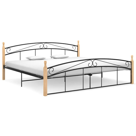 vidaXL Bed Frame Black Metal and Solid Oak Wood 200x200 cm