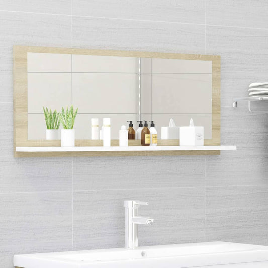 vidaXL Bathroom Mirror White and Sonoma Oak 90x10.5x37 cm Engineered Wood
