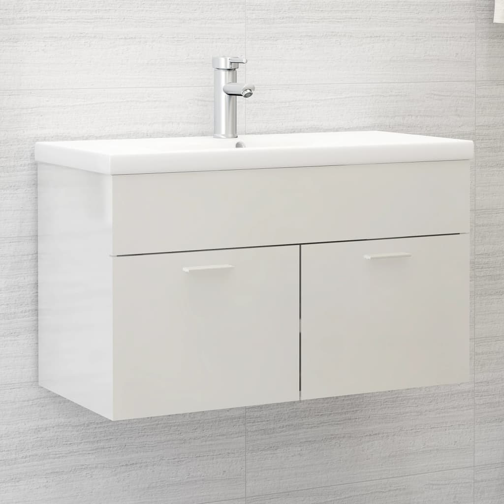 vidaXL Sink Cabinet High Gloss White 80x38.5x46 cm Engineered Wood