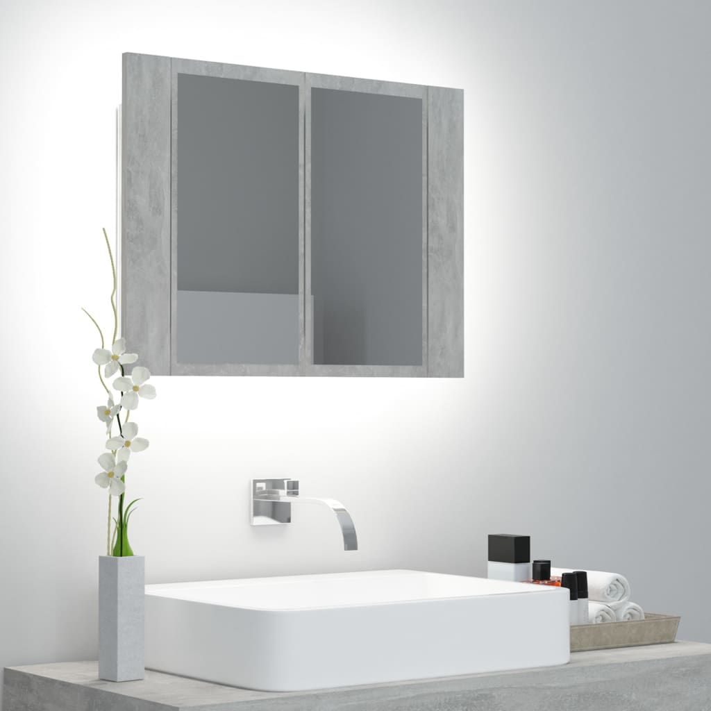 vidaXL LED Bathroom Mirror Cabinet Concrete Grey 60x12x45 cm Acrylic